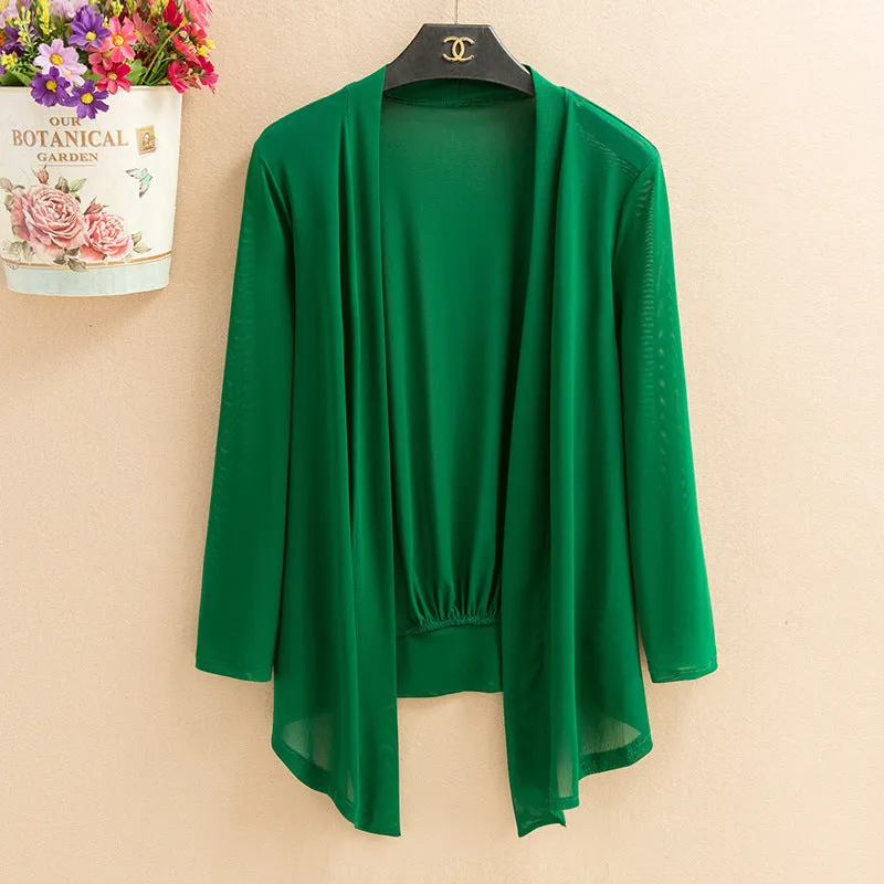 Short Solid Colored Shawl Trendy Korean Slimming Mesh Cardigan Ankle-Length Sunscreen Shirt