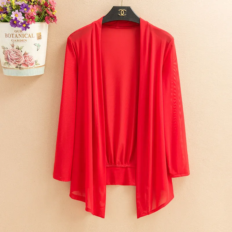 Short Solid Colored Shawl Trendy Korean Slimming Mesh Cardigan Ankle-Length Sunscreen Shirt