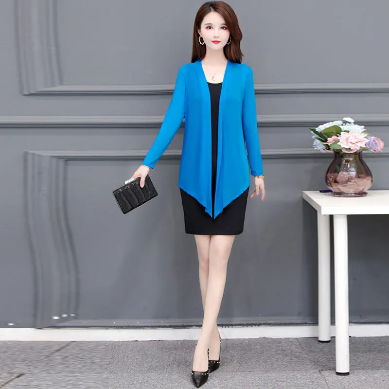 Short Solid Colored Shawl Trendy Korean Slimming Mesh Cardigan Ankle-Length Sunscreen Shirt