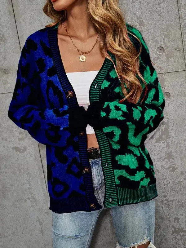 Street Style  Leopard Print Oversized Knit Cardigan Sweater