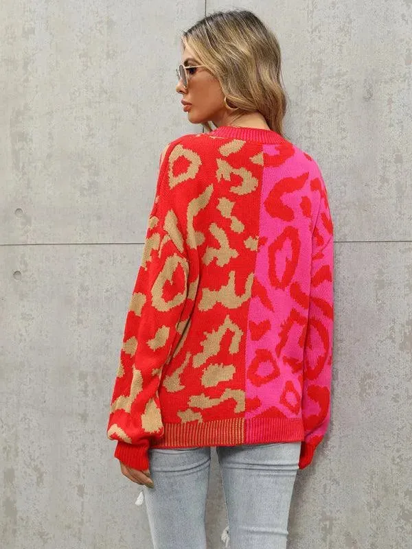 Street Style  Leopard Print Oversized Knit Cardigan Sweater