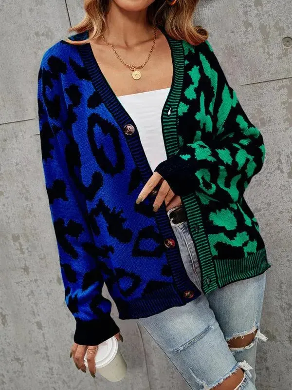 Street Style  Leopard Print Oversized Knit Cardigan Sweater