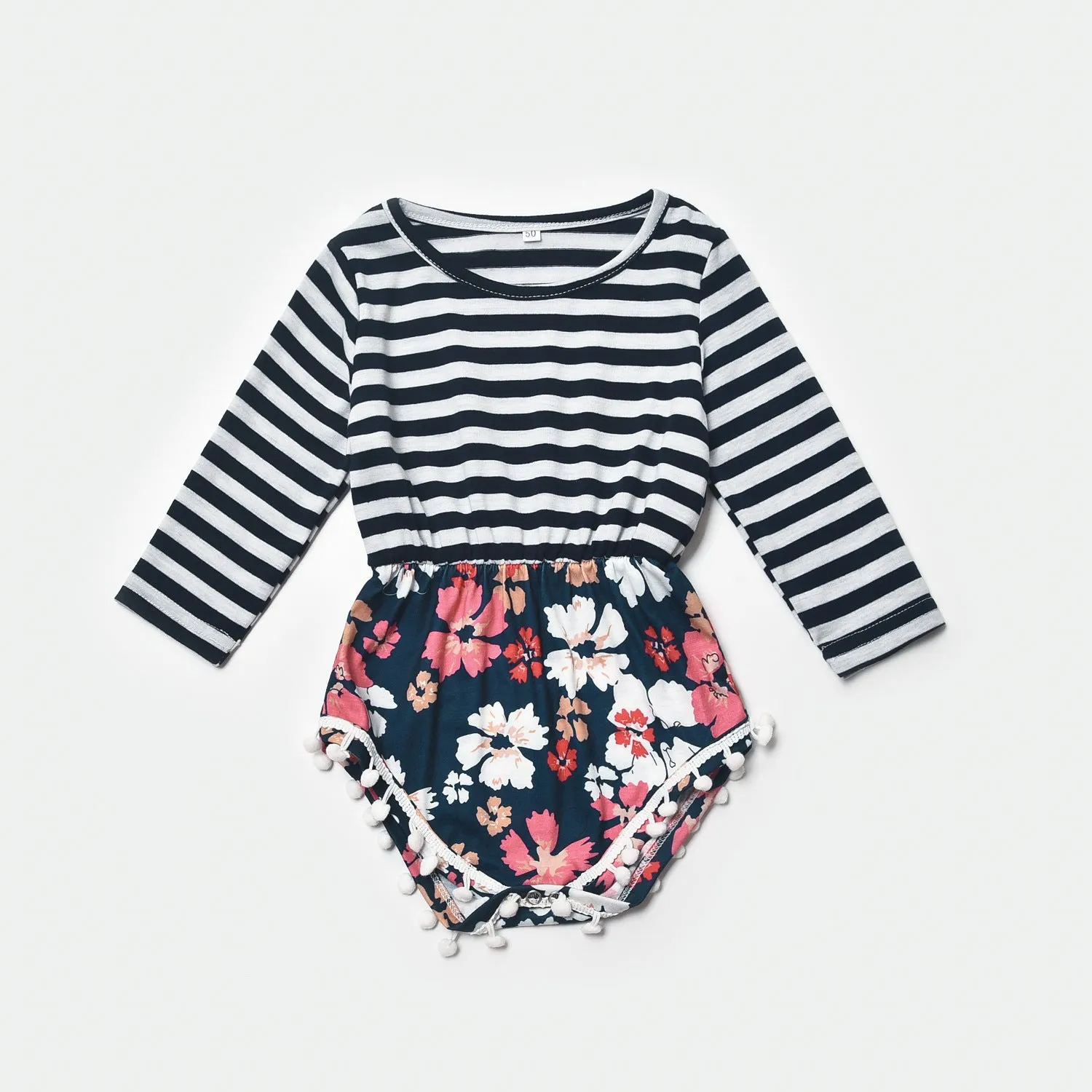 Striped Long-sleeve Splicing Floral Mom & Me Dresses