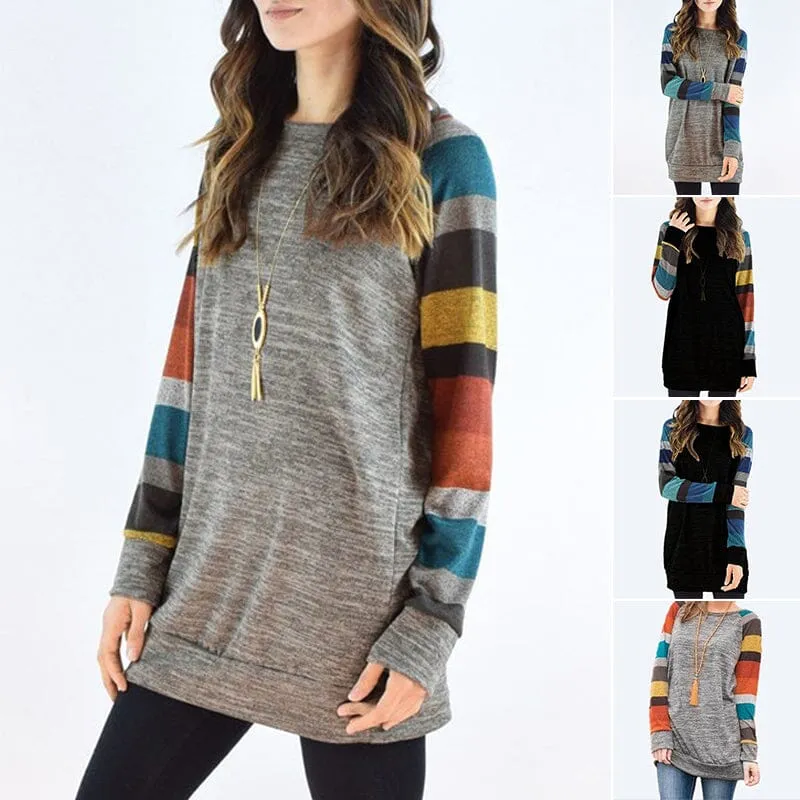 Striped Printed Crew Neck Oversized Sweatshirt