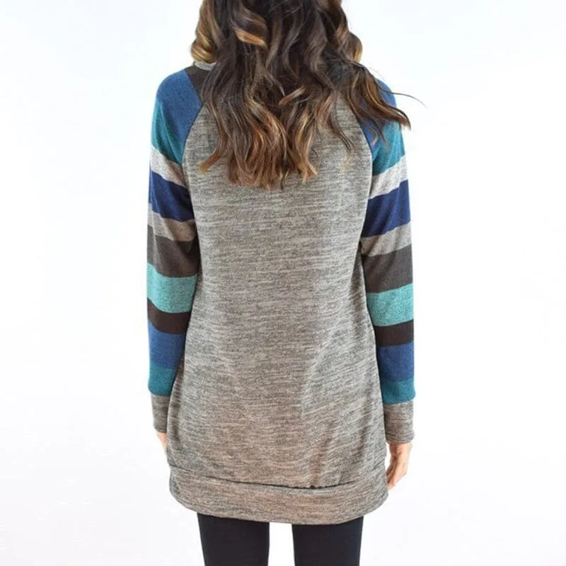 Striped Printed Crew Neck Oversized Sweatshirt