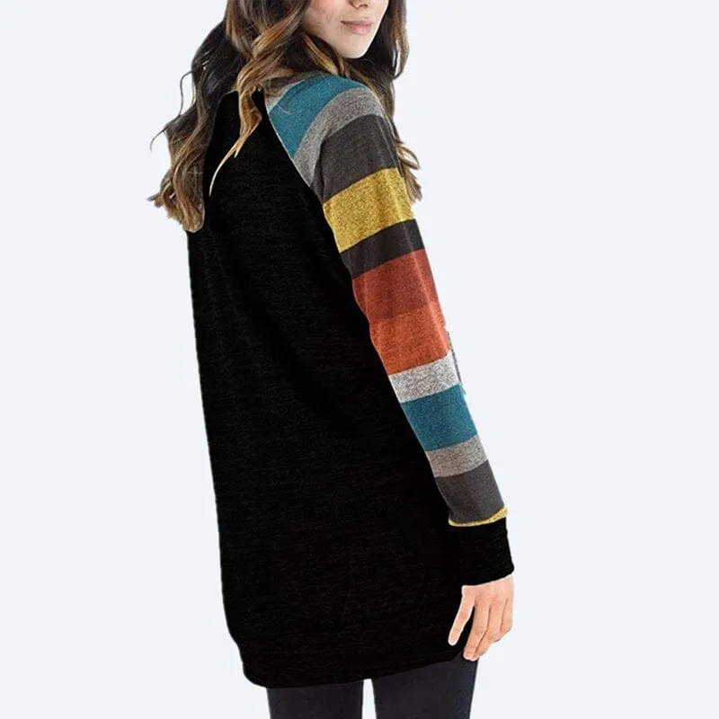 Striped Printed Crew Neck Oversized Sweatshirt