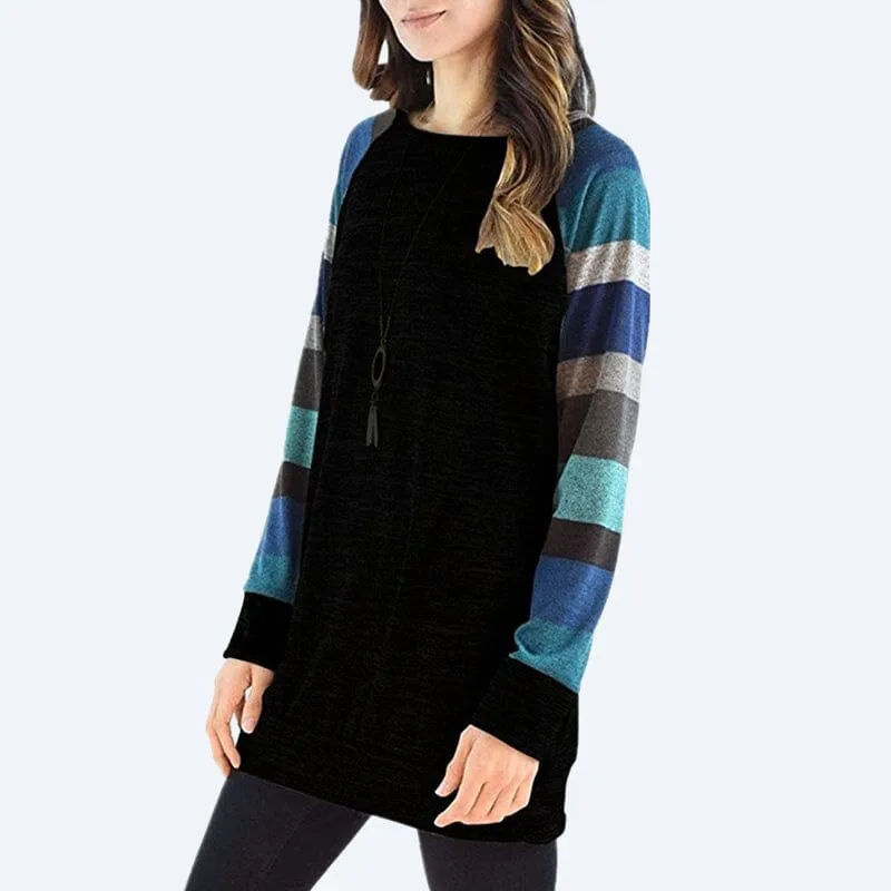 Striped Printed Crew Neck Oversized Sweatshirt