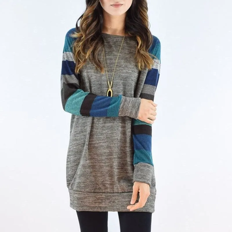 Striped Printed Crew Neck Oversized Sweatshirt