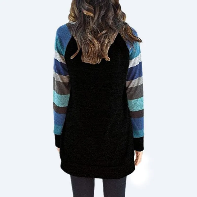 Striped Printed Crew Neck Oversized Sweatshirt