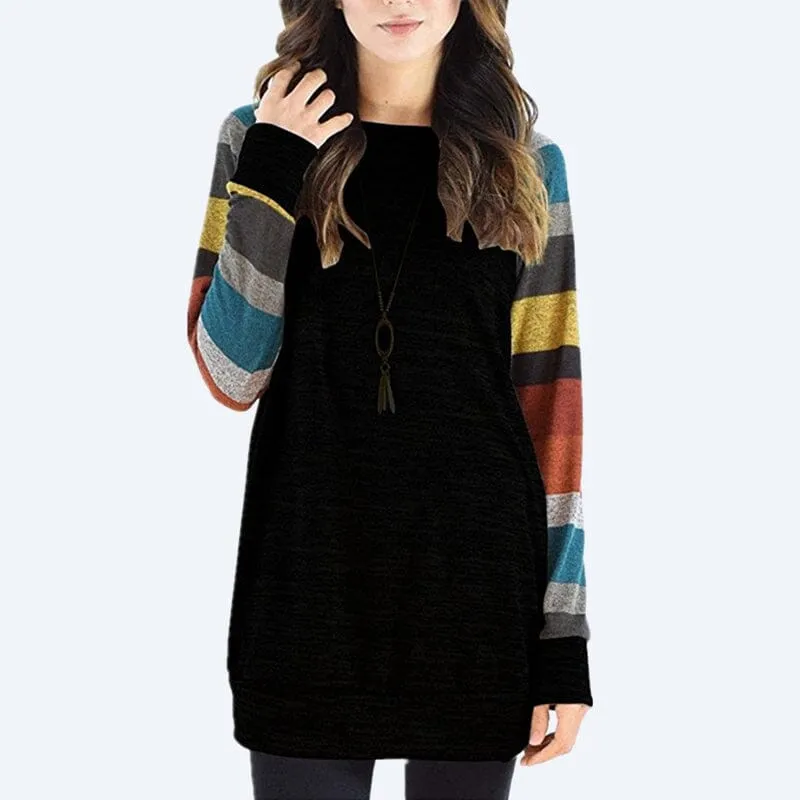 Striped Printed Crew Neck Oversized Sweatshirt