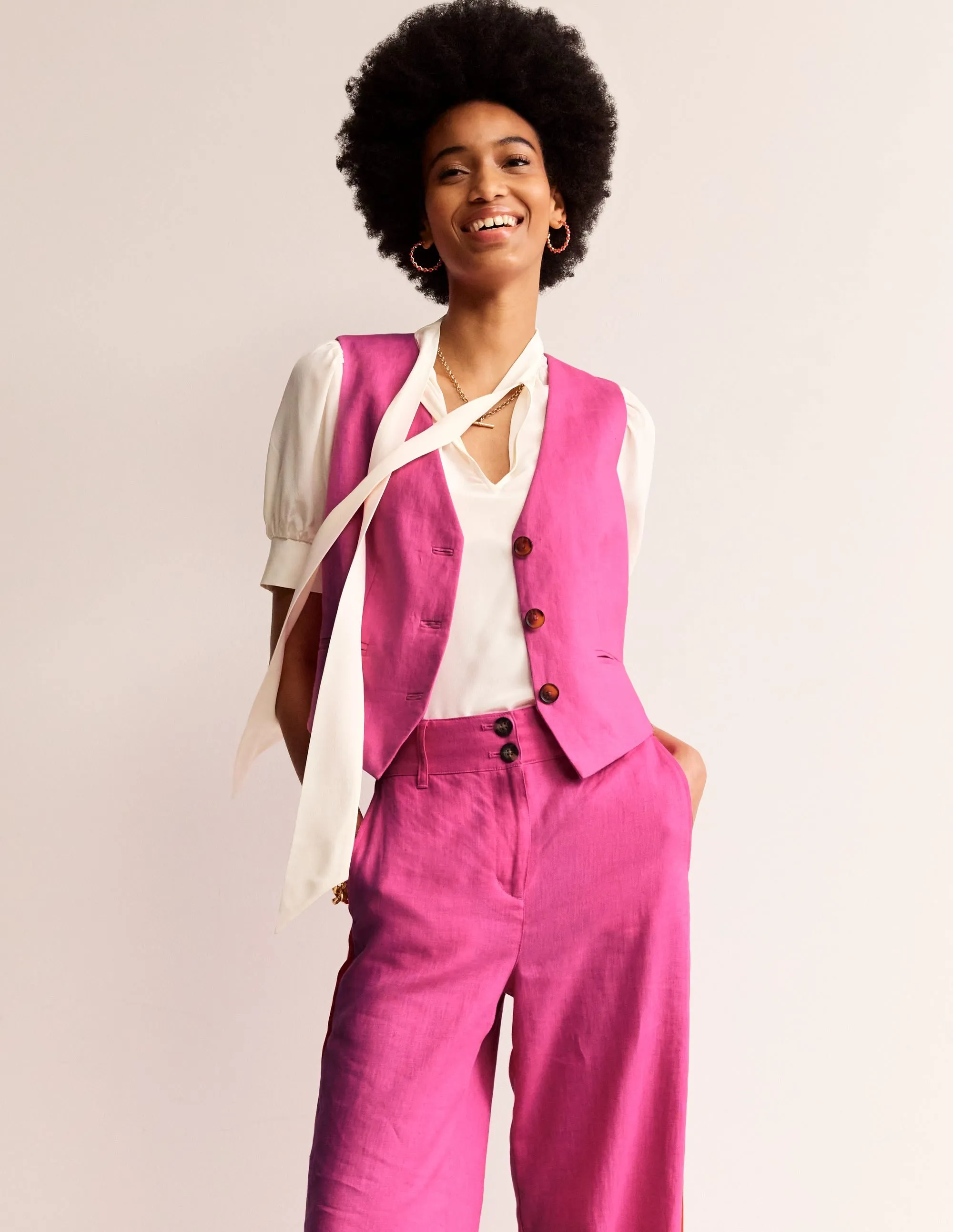 Tailored Linen Waistcoat-Pop Pansy