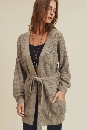 Taupe Tie Cardigan