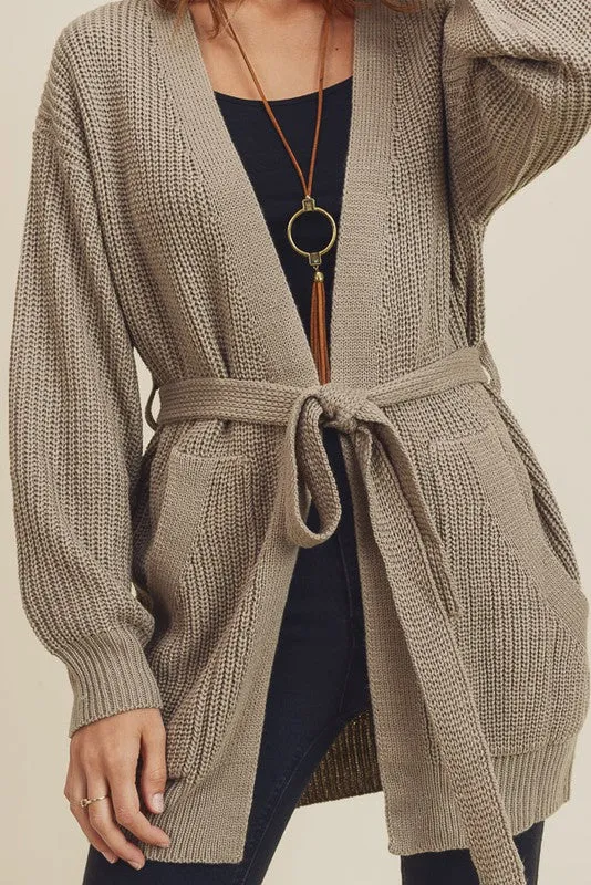 Taupe Tie Cardigan