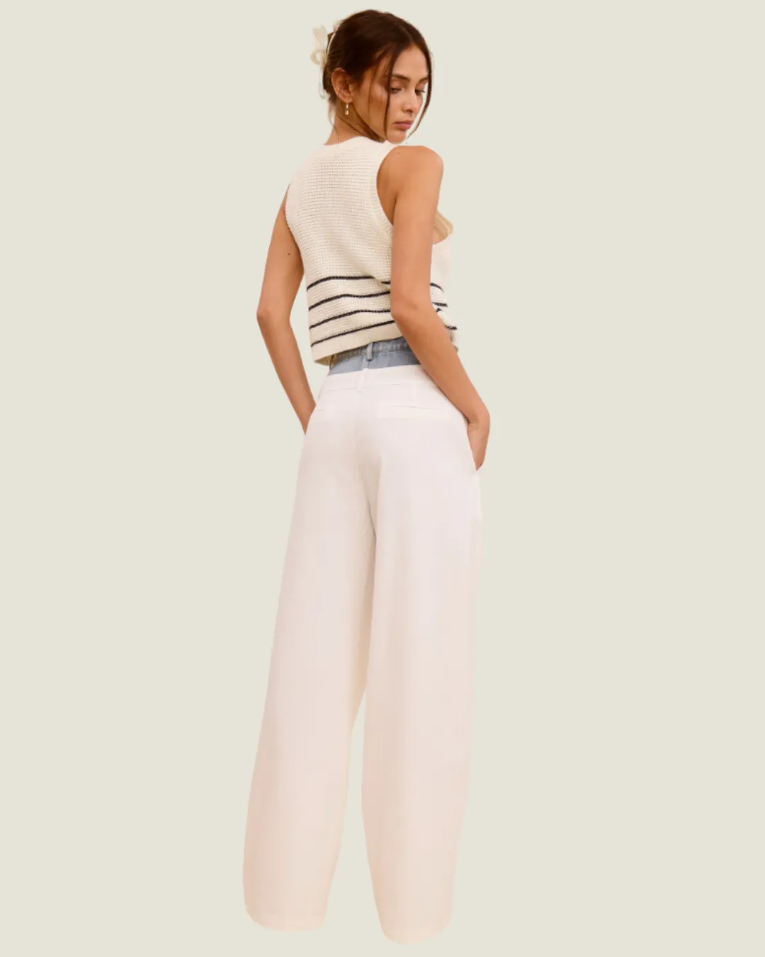 The Billie: Jean Peek-A-Boo Contrast White Trousers