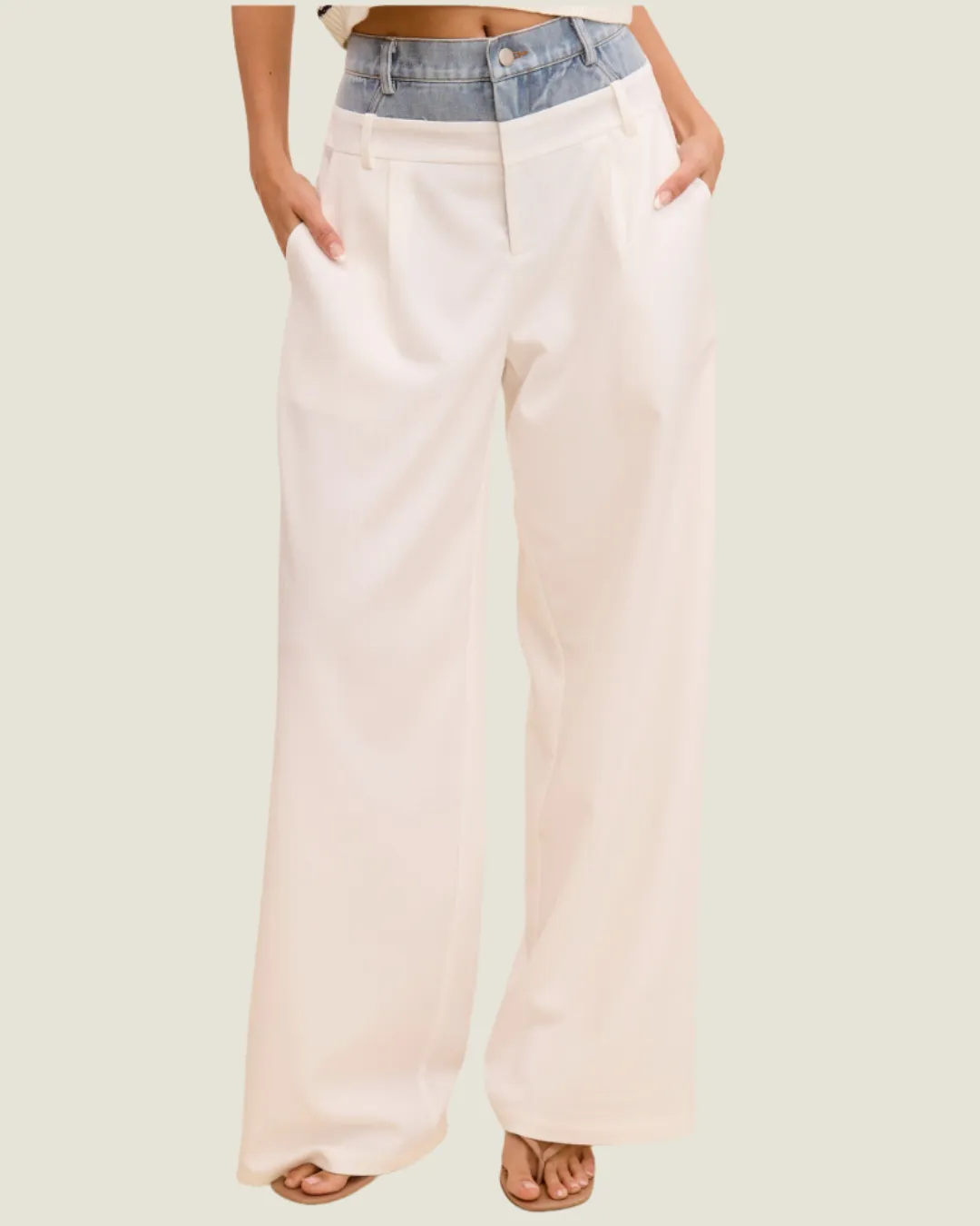 The Billie: Jean Peek-A-Boo Contrast White Trousers