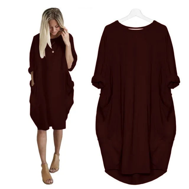 Too Comfy Loose Shirt Dress (Curvy Sizes)