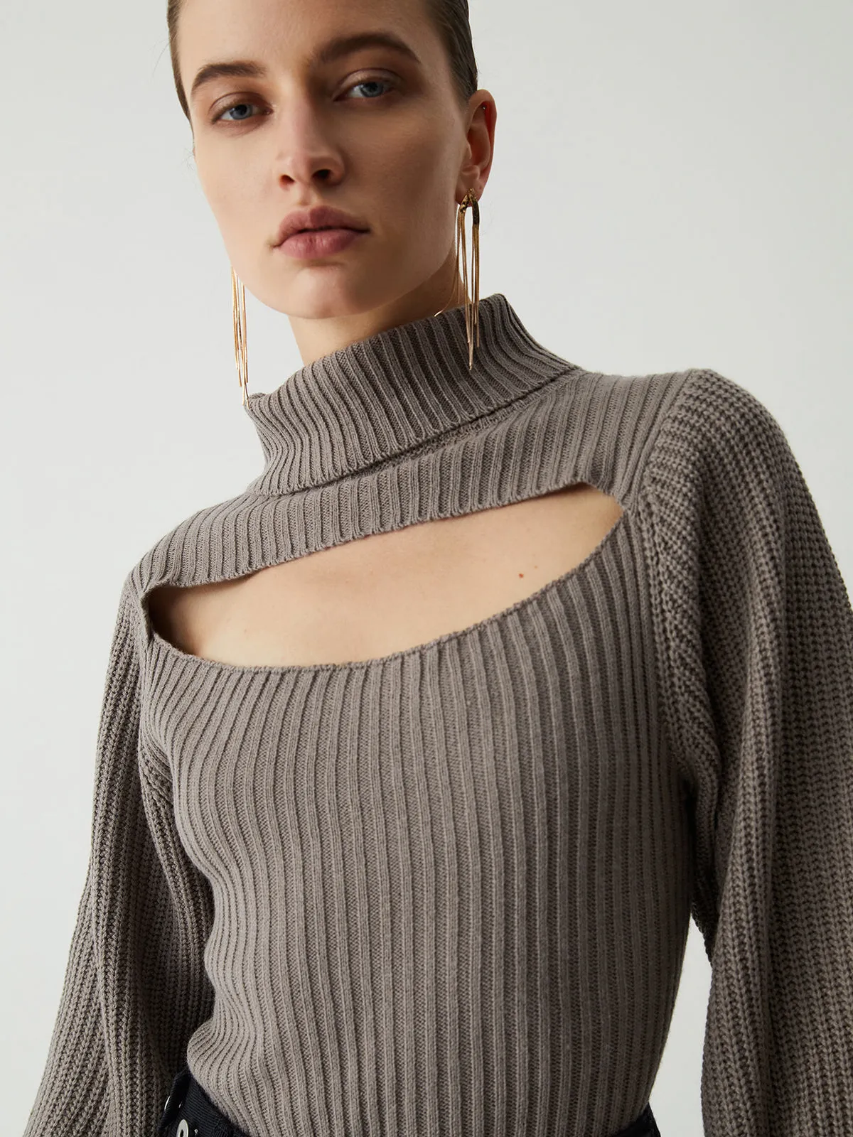 Turtleneck Puff Long Trendy Sleeve Knit Top