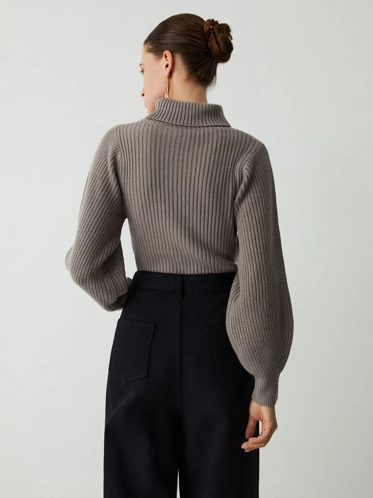 Turtleneck Puff Long Trendy Sleeve Knit Top