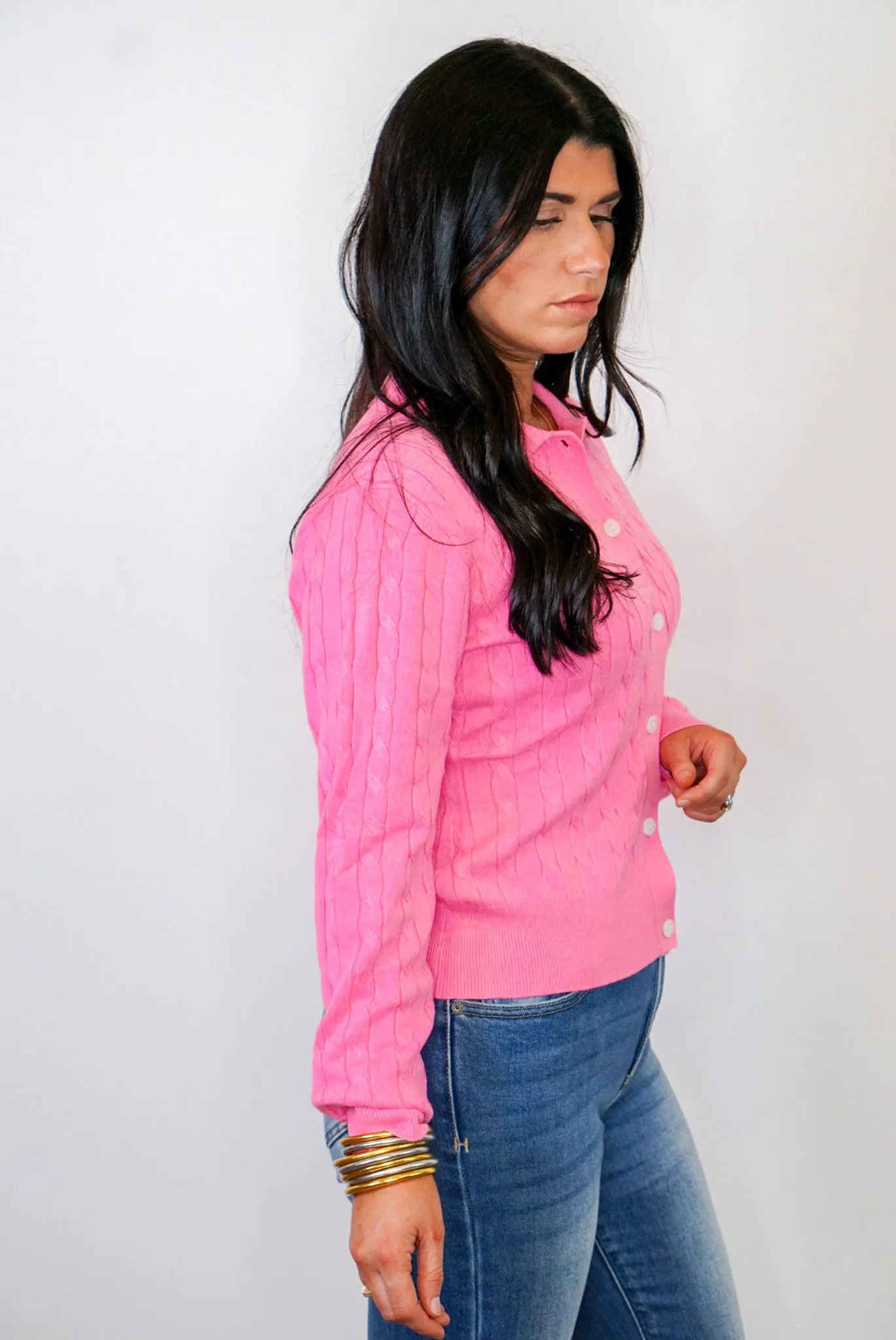 Twisted Charm Pink Knit Cardigan