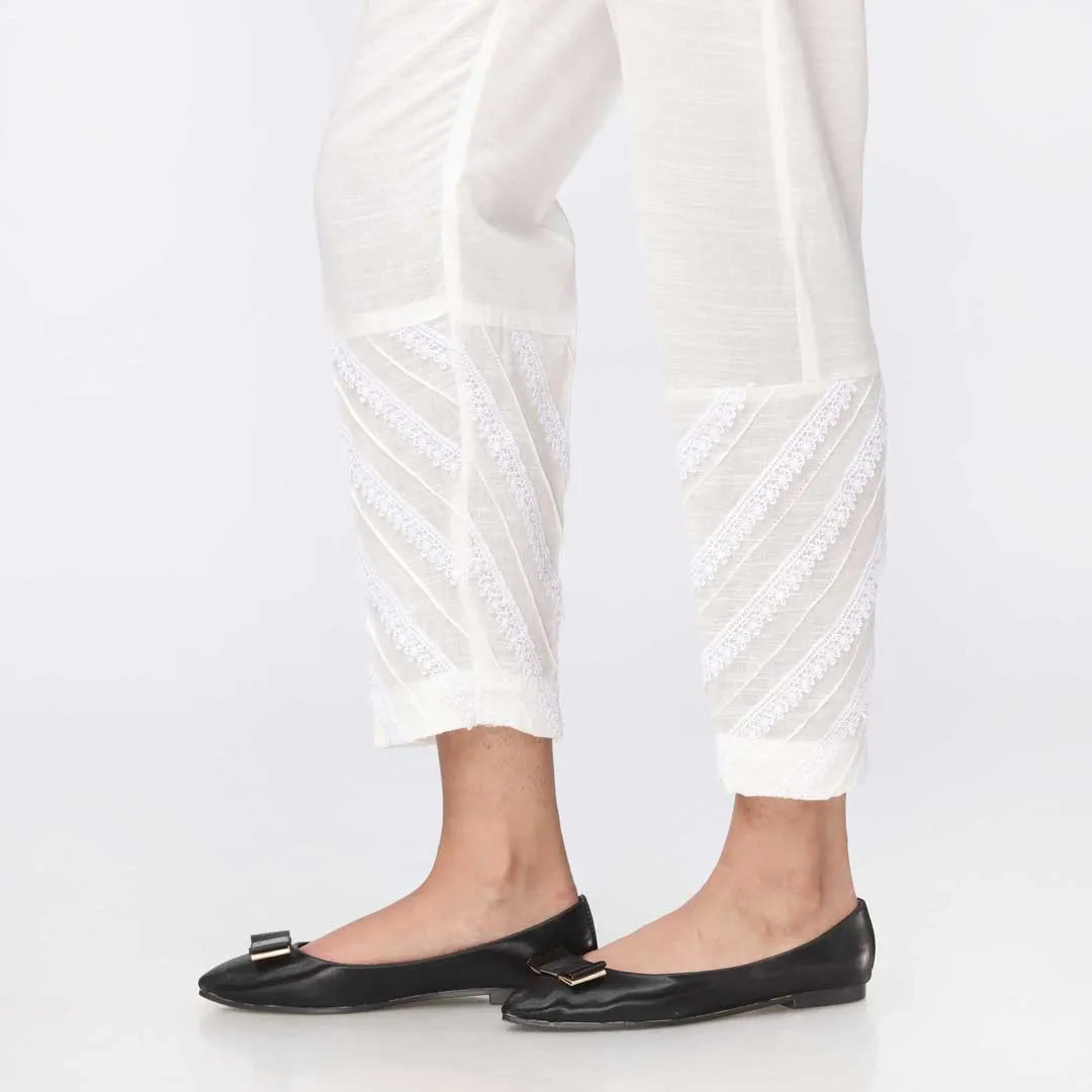 White Laced Khaddar Straight Fit Trouser PW3602