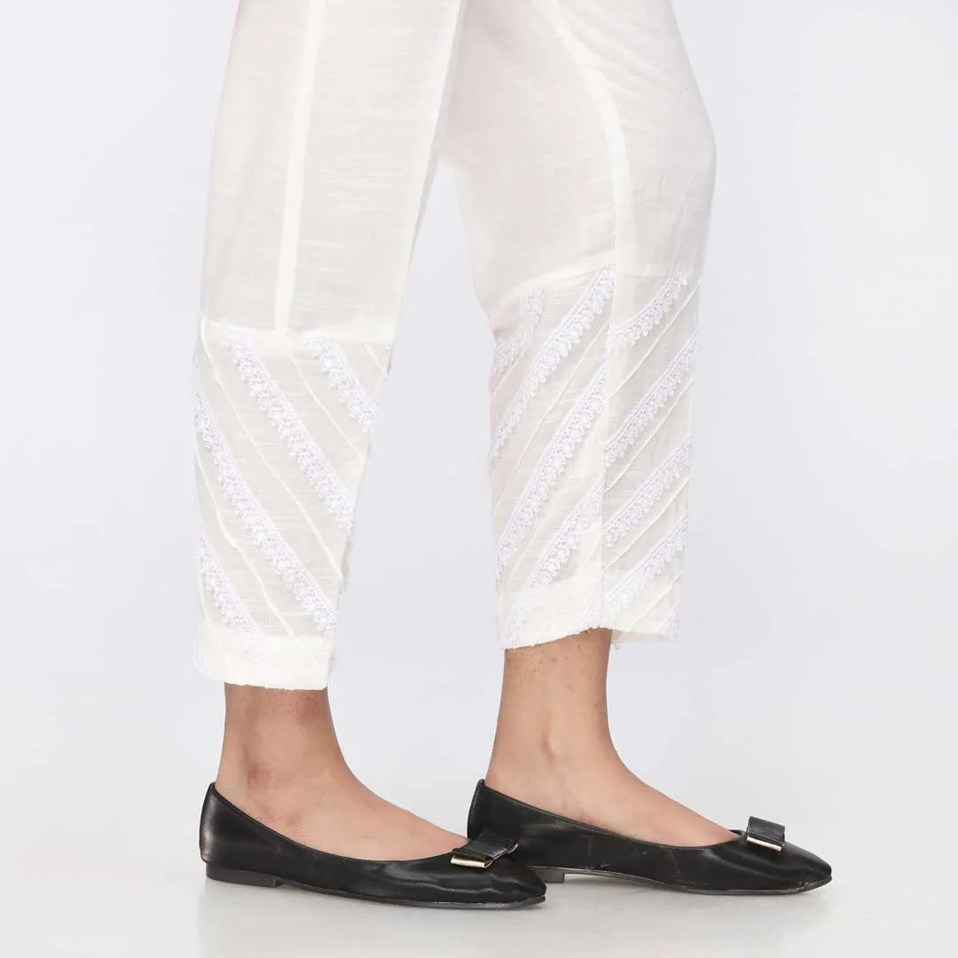 White Laced Khaddar Straight Fit Trouser PW3602